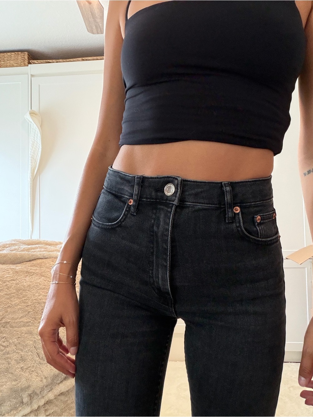 Zara Black Split Hem Skinny Jeans - Women's Slim Fit - Picture 5 of 6